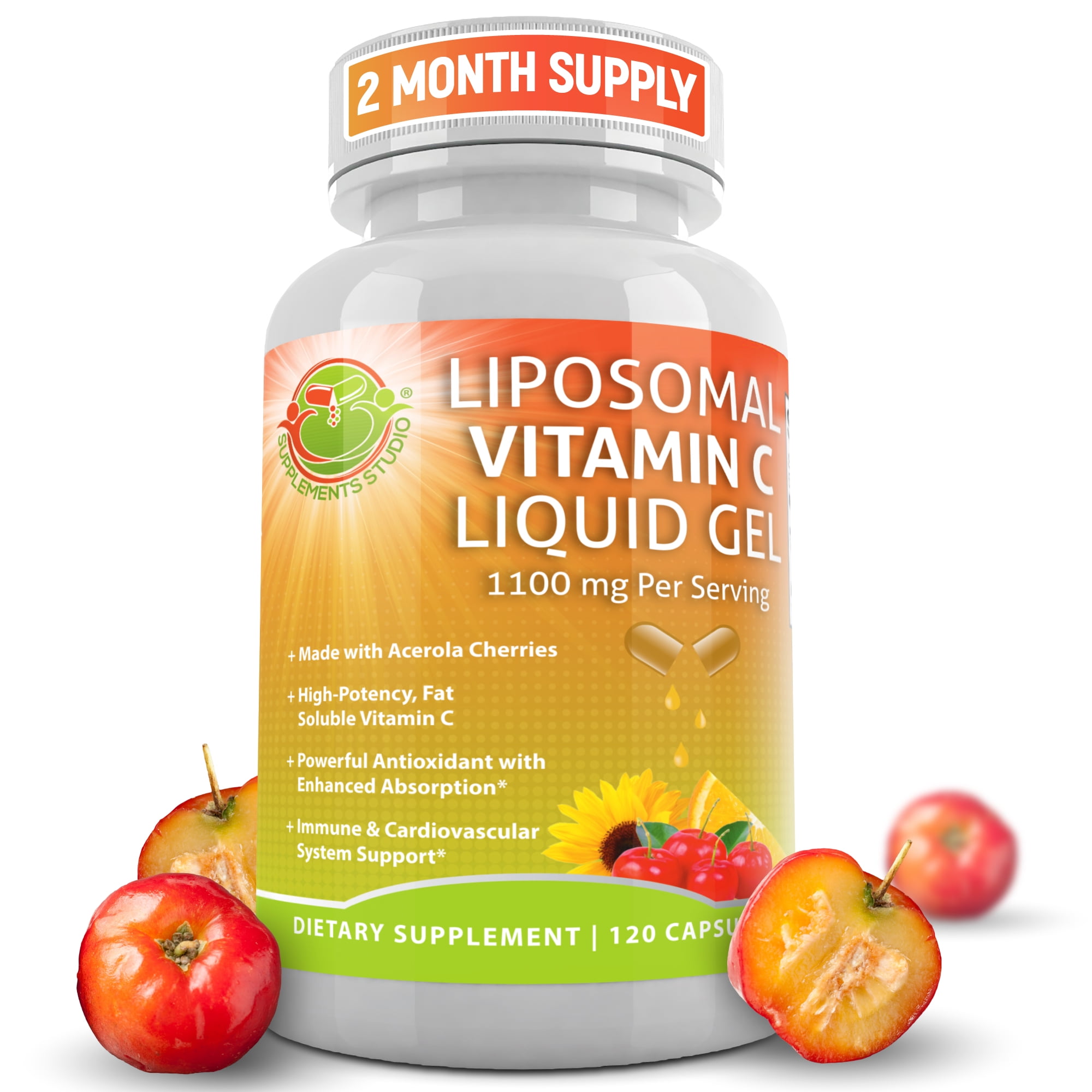 Liposomal Vitamin C Liquid Gel Organic Acerola Cherries,1100 mg, 2 Month Supply