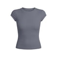thumbnail image 5 of Aihuaihua Womens Cap Sleeve Tops Summer Crew Neck Short Sleeve Shirts Slim Fit Basic Ribbed Tees Y2K Going Out Crop Tops Dark Gray S, 5 of 6