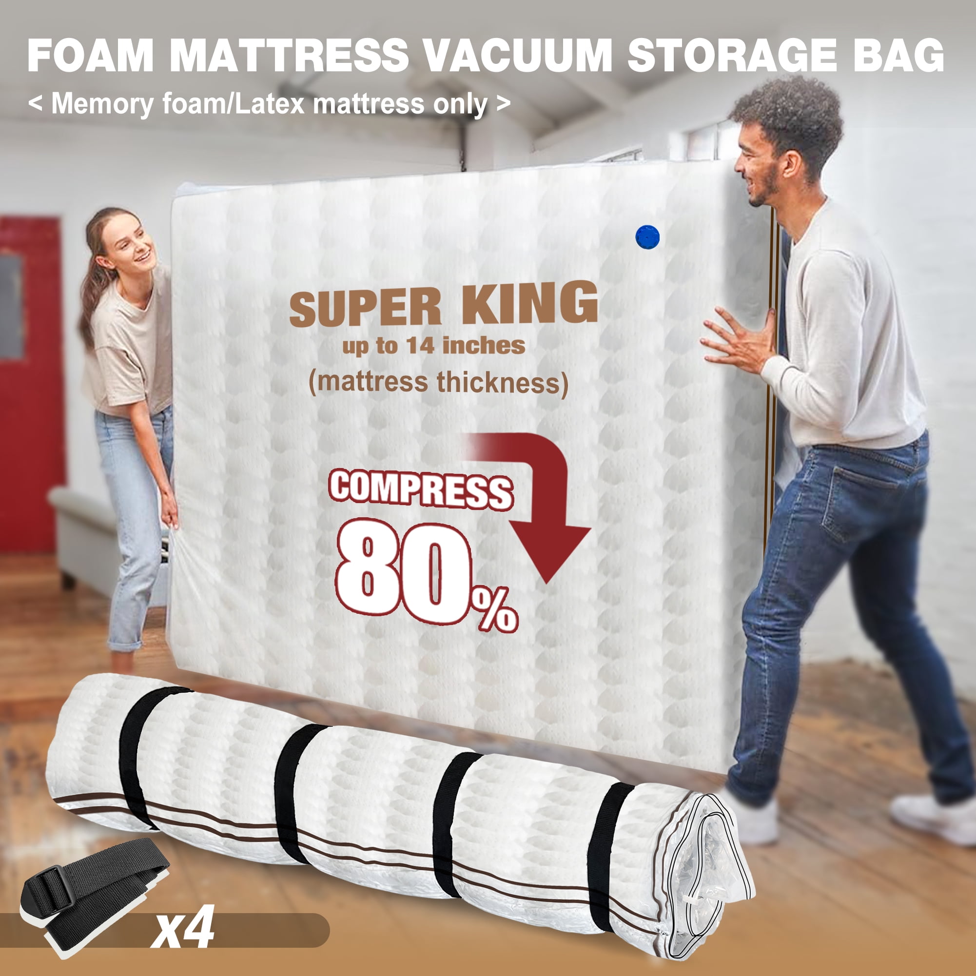 King / Super King Mattress Vacuum Bag for Moving, Vacuum Seal Bag for Memory Foam or Latex Mattress, Mattress Compression, Storage for Returns, and Moving