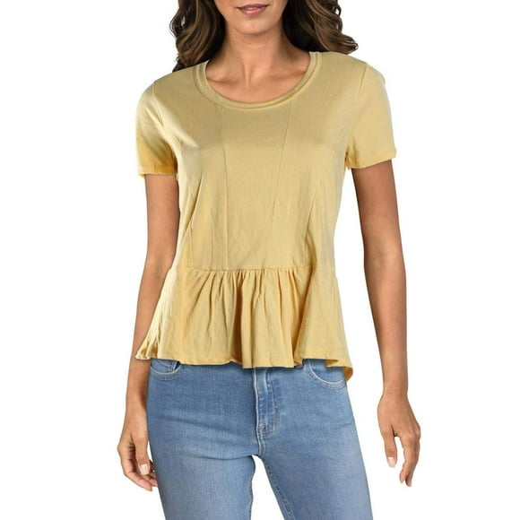 Joe's Jeans Womens Peggy Peplum Ruffled Hem T-Shirt Yellow M