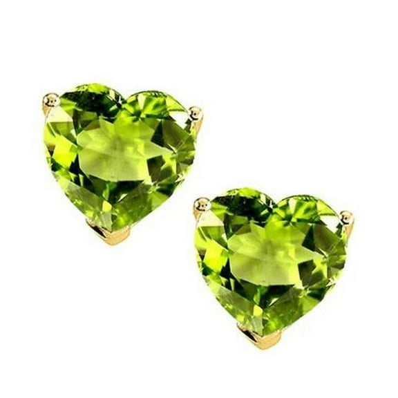 3.00 Ct Heart-Shaped Simulated Peridot Solitaire Stud Earrings – 14K Yellow Gold Plated 925 Sterling Silver