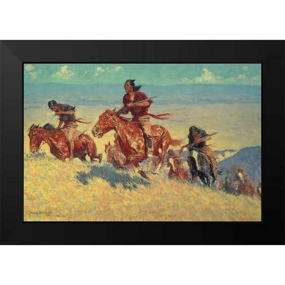 Remington, Frederic 14x11 Black Modern Framed Museum Art Print Titled - The Buffalo Runners - Big Horn Basin