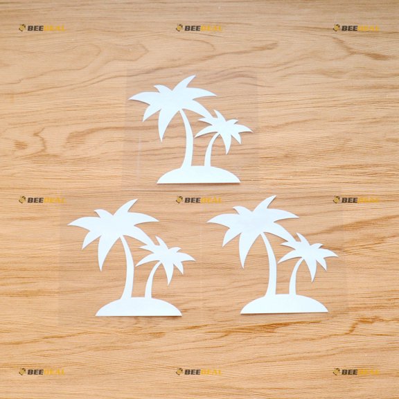 Palm Tree Hawaii Sticker Decal Vinyl - 3 Pack White 4" - For Car Boat Laptop Cup No Background Die-cut