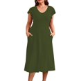 thumbnail image 1 of mfyjkho Vestidos de fiesta para mujer, Vestido de mujer de encaje de color liso, manga corta, cuello redondo y largo medio Vestidos largos para mujer l, 1 of 7