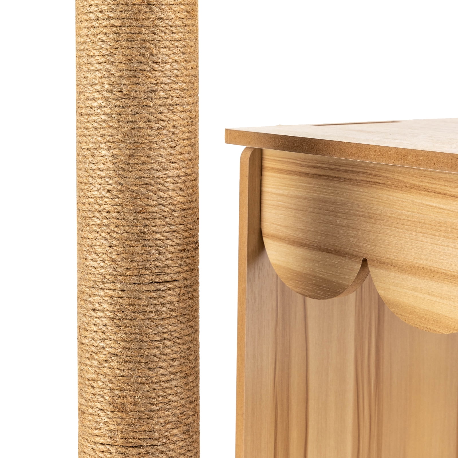 Wildnix Cat Tree with Fence Design, Comfortable Cushion for Cats, Safe Viewing Platform, Modern MDF Construction with Hemp Rope and Acrylic