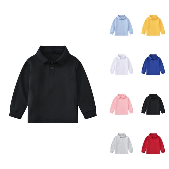 Boys Girls Polo Shirt Spring Fall Long Sleeve Casual Collared Plain Shirt Kids Uniform Shirts