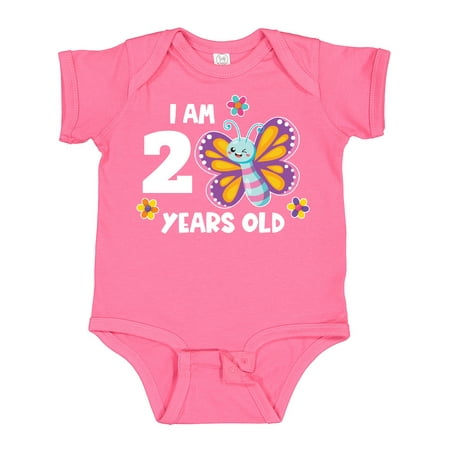 

Inktastic I am 2 Years Old Cute Smiling Butterfly with Flowers Girls Baby Bodysuit