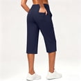 thumbnail image 4 of Zjunqe Women's Wide Leg Capri Pants with Pockets Athletic Cropped Pants Tummy Control Capris Cropped Pants Capri Yoga Pants Pull On Capris Wide Leg Yoga Pants Wide Leg Casual Trousers Navy 5Xl, 4 of 7