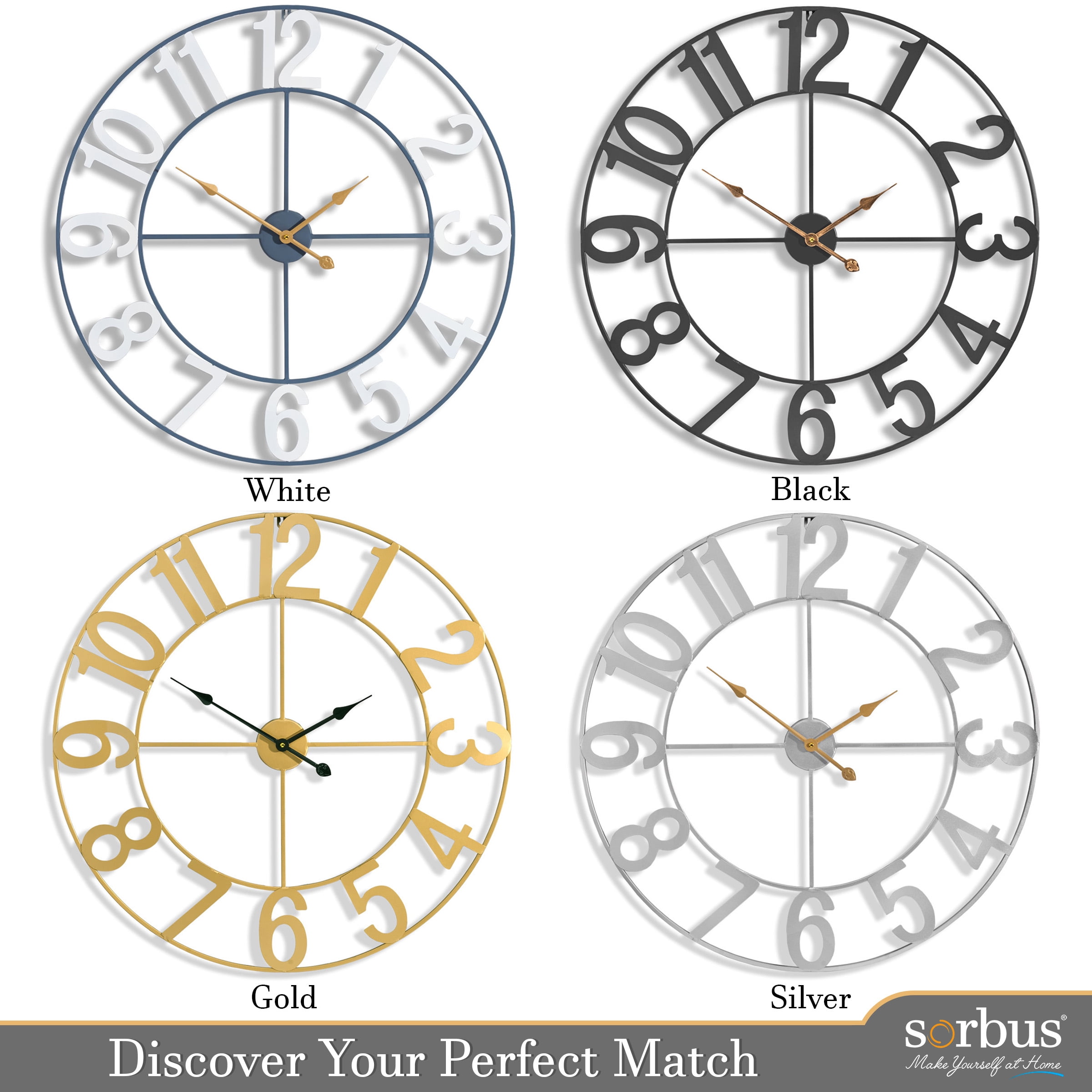 Sorbus Large Wall Clock for Living Room Decor - Wall Clock for Kitchen - 32 inch Big Wall Clock Decorative - Battery Operated Analog Large Clock for Bedroom, Home, Kitchen, Office, Wall Decor (Gold)