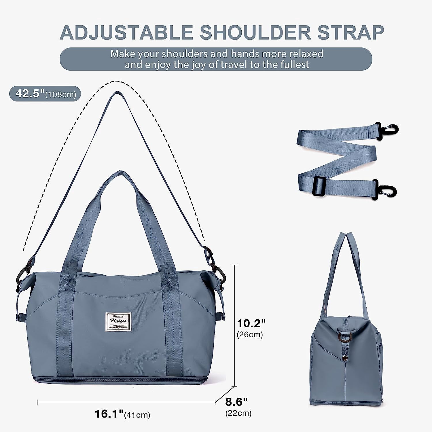 Travel Bag, Waterproof Duffel Gym Tote Bag, Weekender Carry On Overnight Bags for Women Men Approved Personal Item Bag for Airlines with Trolley Sleeve, Travel Duffel Bags, Jewel Blue