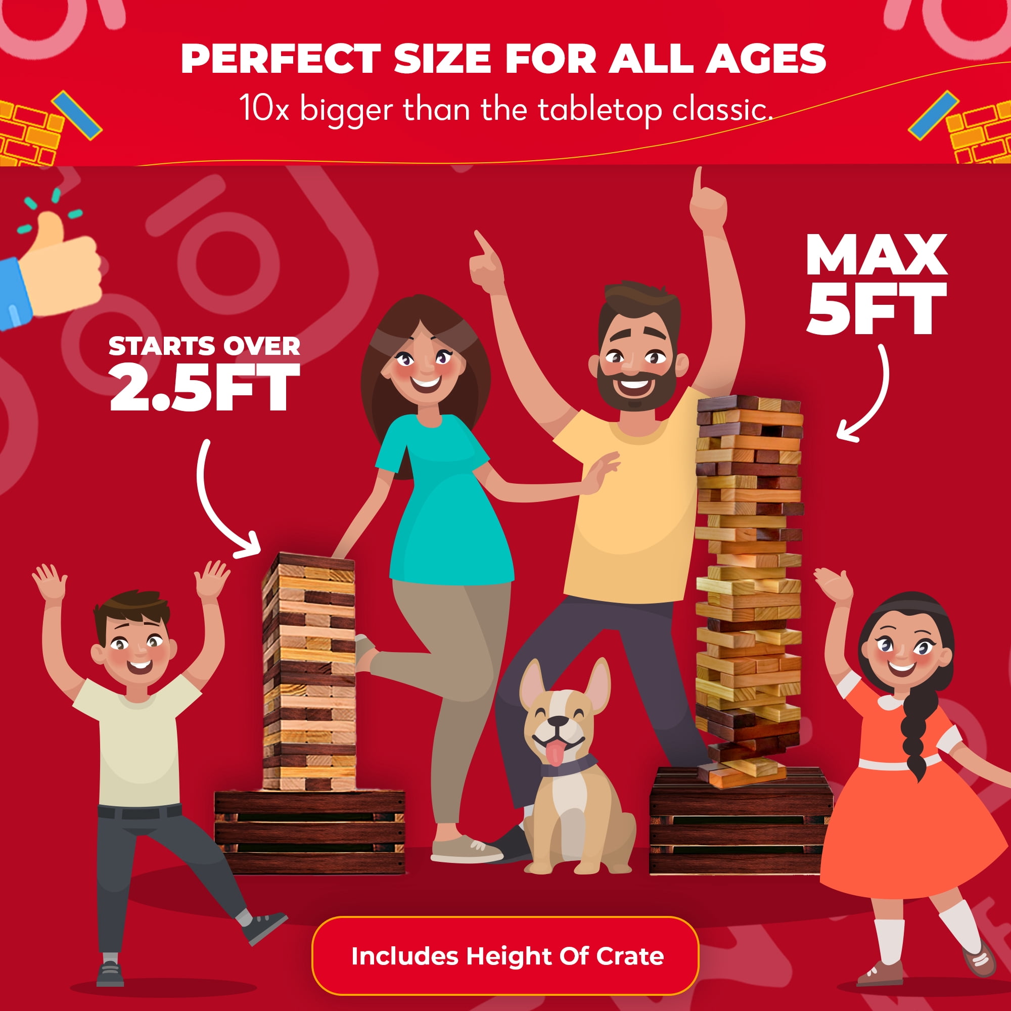 SWOOC Games - Reclaimed Giant Tower Game (Weather Resistant) 60 Blocks + Storage Crate / Outdoor Game Table | Stacks up to 5ft | Giant Outdoor Games For Adults | Large Yard Games | Jumbo Lawn Games
