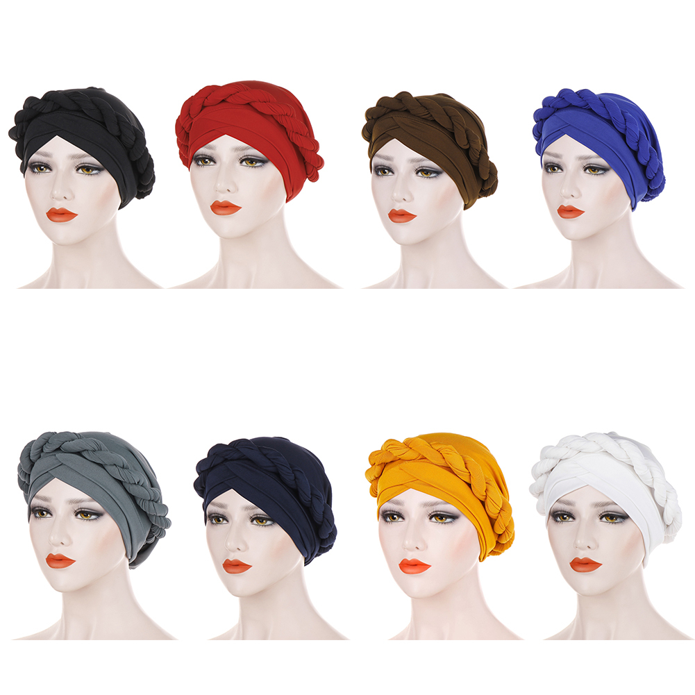 SANWOOD Turban Hat, Fashion Pure Color Braid Muslim Women Turban Hat Chemo Cap Headwrap Headwear - image 4 of 6