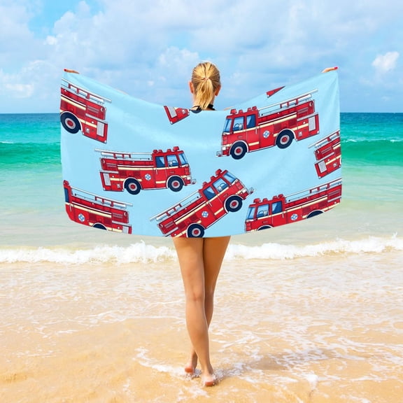 Ryvnso Cartoon Fire Trucks Beach Towel Quick Dry Swimming Yoga Beach Towels Large Sand Free Microfiber Towel 31"W x 71"L