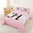 thumbnail image 2 of jejeloiu Girly Bow Monogram H Full Size Comforter Sets For Kids,Pink Sparkle Print Initial Art Bedding Sets,Pink Reversible,3 Pieces, 2 of 7