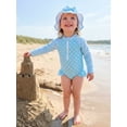 thumbnail image 4 of BemeyourBBs Toddler Baby Girl Swimsuit Infant Bathing Suit One Piece Swimsuits with Sun Hat Set Long Sleeve Rash Guard Swimwear Striped Dot Zipper Summer Beach Wear, 4 of 9