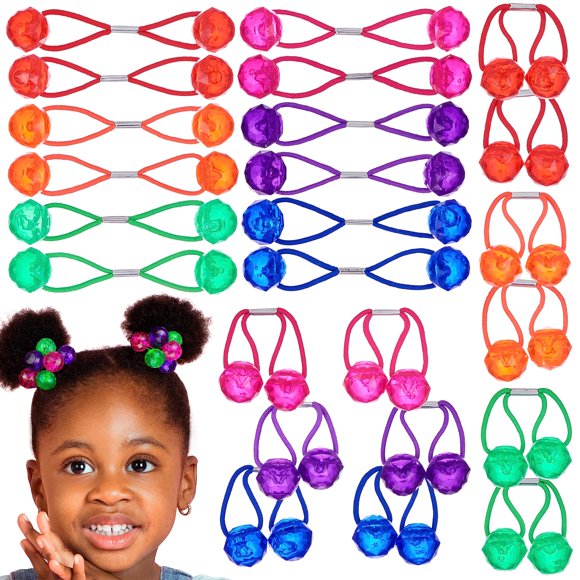 Expressions 24 piezas coleteros bolas de cola de caballo elásticos para el cabello 16 mm con corte de diamante en forma de gema cuentas de pelo gemelas multicolores brillantes chuchería lazos para el