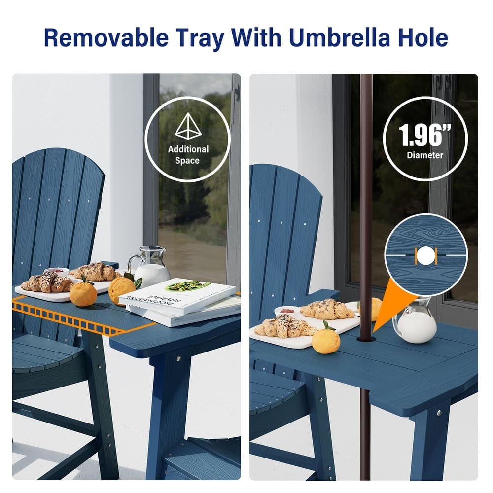 WINSOON Tall Adirondack Chair Set of 2 with Connecting Tray,Outdoor Bar Stools-Navy