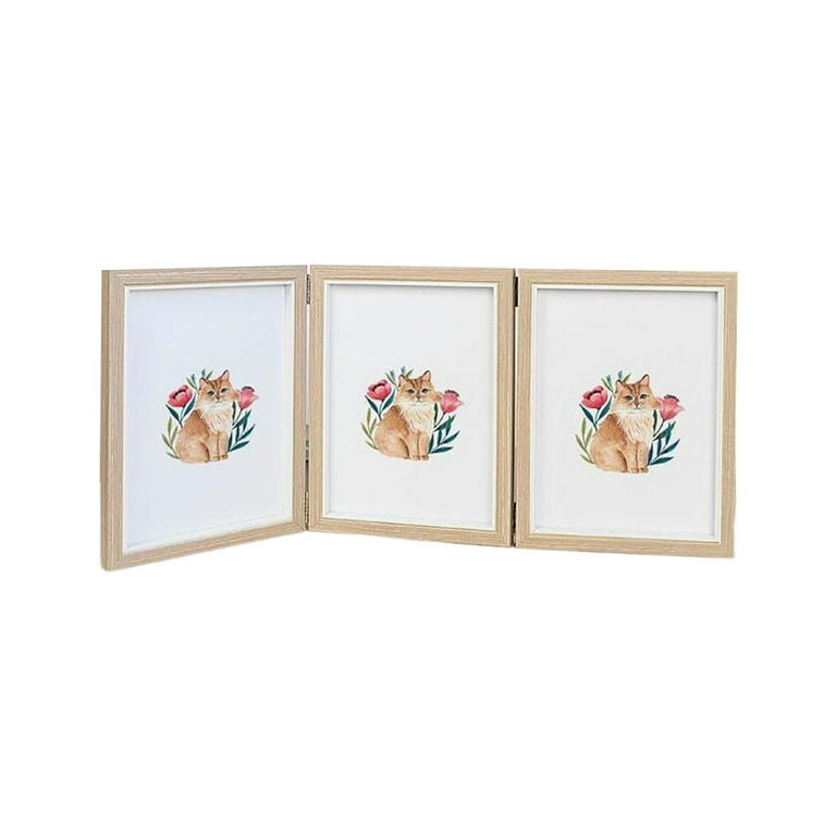 TOFOREVO Three Picture Frame 4x6 and 5x7 Wooden Hinged Folding Photo Frame Definition Glass Stand Vertically on Desktop or tabletop?gr