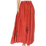Sakkas Zarah Women's Boho Embroidery Gypsy Skirt with Lace Elastic Waist Pockets - Cayenne - Plus Size