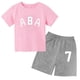 thumbnail image 3 of Ropa de bebé con estampado de letras para niños y adolescentes, conjunto de camiseta y pantalones cortos de verano de 2 piezas, conjunto informal de manga corta para niños y niñas, 3 of 5