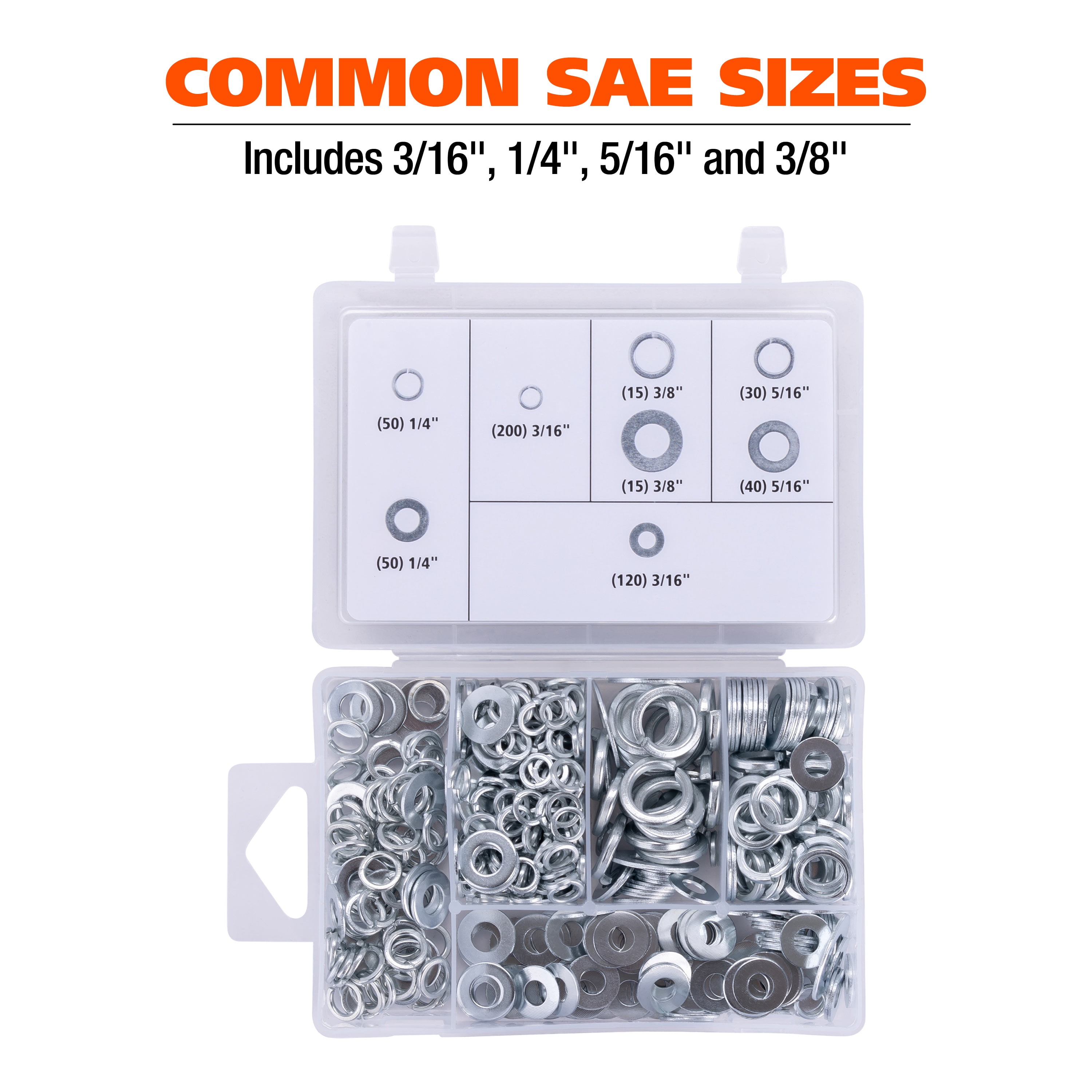 Great Neck Tools Flat & Lock Washer Assortment, 520 Piece Set