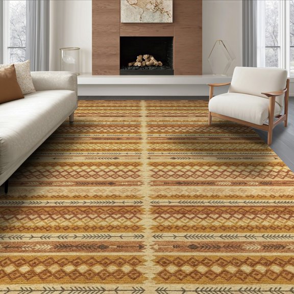 ODIKA 8'x10' Washable Area Rug Non-Shedding, Easy Care, Entryway Boho Southwestern Stripe Vintage Lattice Distressed for King Size Bedroom Under Bed, Master Suite
