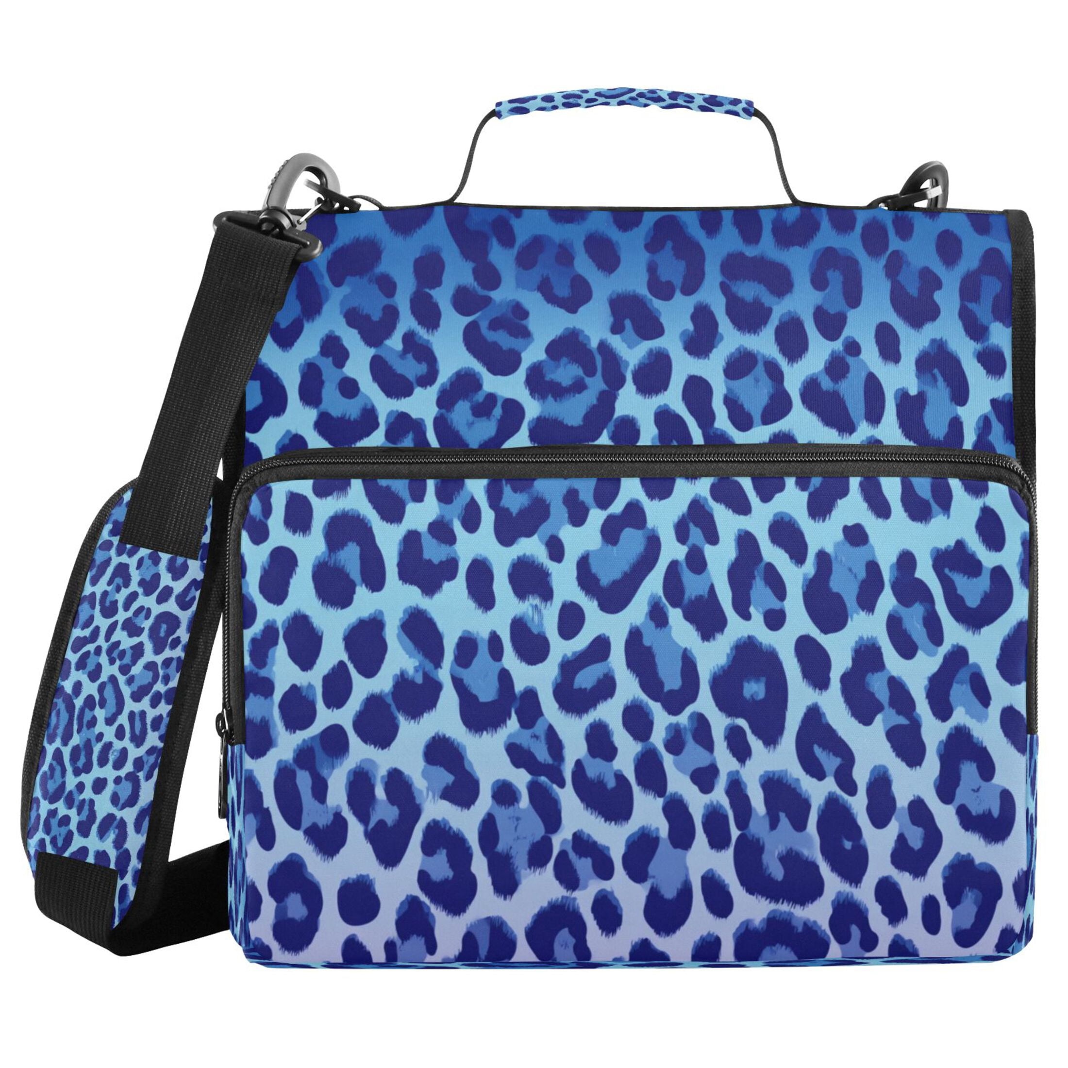 3 Ring Zipper Binder Stationery Organizer for Study Work Home Travel, All-Purpose File Folder Storage Bag for Daily Document Organization Ocean Blue Cheetah Print Pattern
