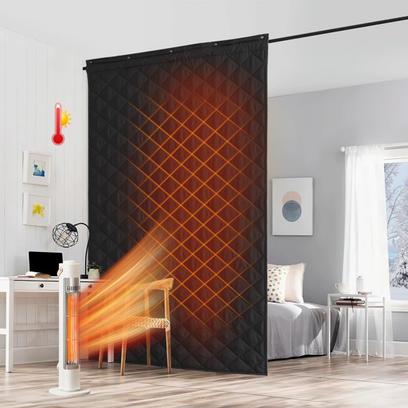 RYB HOME Grand Rideau Thermique Isolé pour l'Hiver, Rideau Noir Isolation de Fenêtre Séparateur de Pièce Insonorisé pour Atelier sous-Sol Buanderie Couverture Acoustique