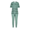 thumbnail image 5 of WREESH Womens Two Piece Outfits Stripe Short Sleeve T-Shirts and Drawstring Sweatpants Jogger Lounge Set with Pockets Green, 5 of 5