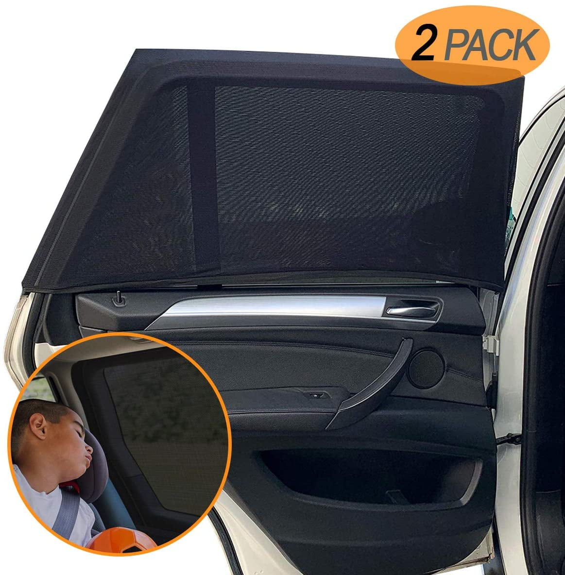 High Elastic 2 Pack Car Window Shades Front and Rear Window Sun Shades Protect Baby & Pets from Harmful UV Anti-Mosquito Universal Fit! 
