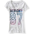thumbnail image 1 of Aeropostale - Camiseta gráfica para mujer con cuello en V brillante Aero Ny 87, color blanco, pequeño, 1 of 1