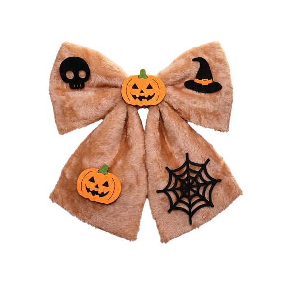 A Halloween Large Fuzzy Door Bow Hanging Ornament Styles Pumpkin Bats Skull Plaid Decorative Bow For Front Door Party Decor