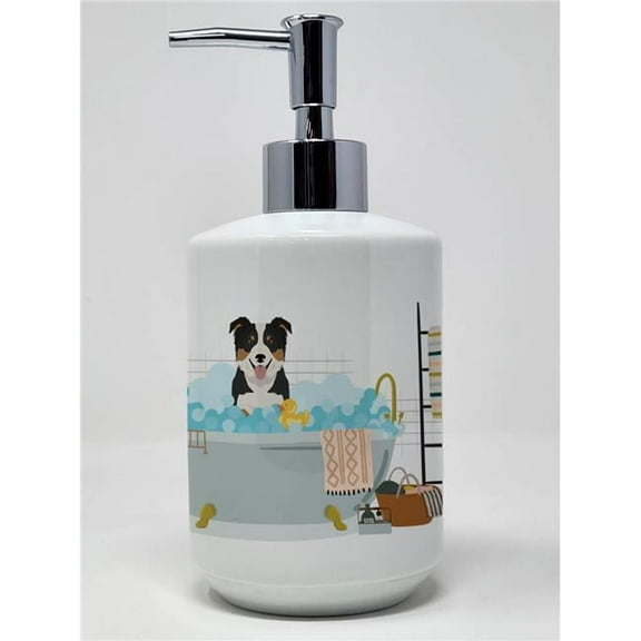 7.25 x 3.5 in. Tricolor Border Collie Ceramic Soap Dispenser