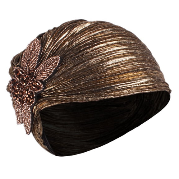 Luxshiny 1Pc Fashionable Golden Noble Ruffled Turban Hat Stylish Lightweight Headscarf Hat