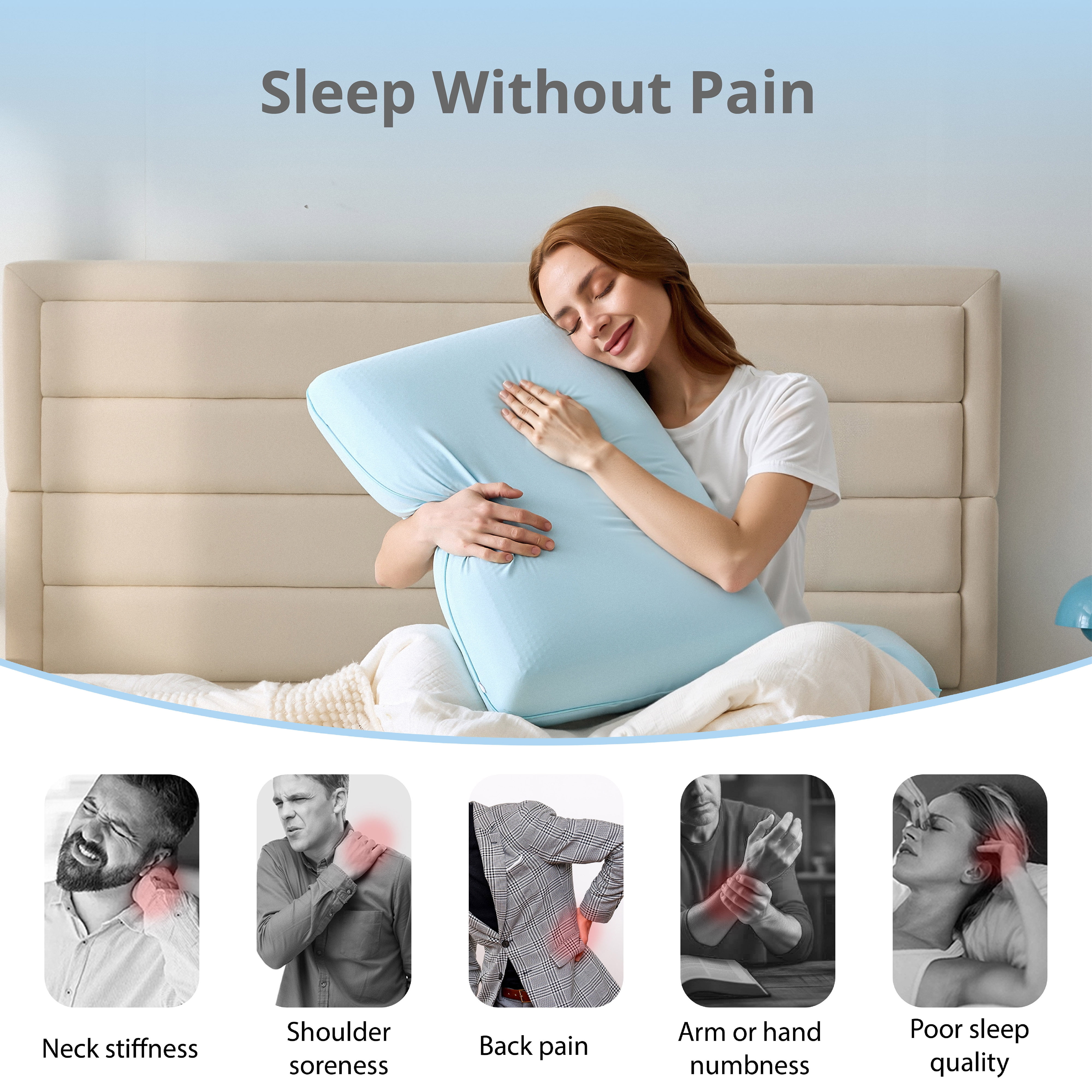EGOHOME Single Cooling Gel Bed Pillow, Memory Foam Pillow, Standard Queen, Blue, Cooling Removable Cover, Medium-soft