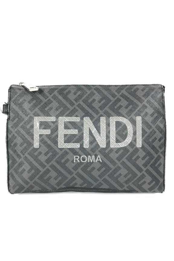 Pre-Owned FENDI 7VA564 Logo Zucca Pouch Bag Clutch Leather Men's Black