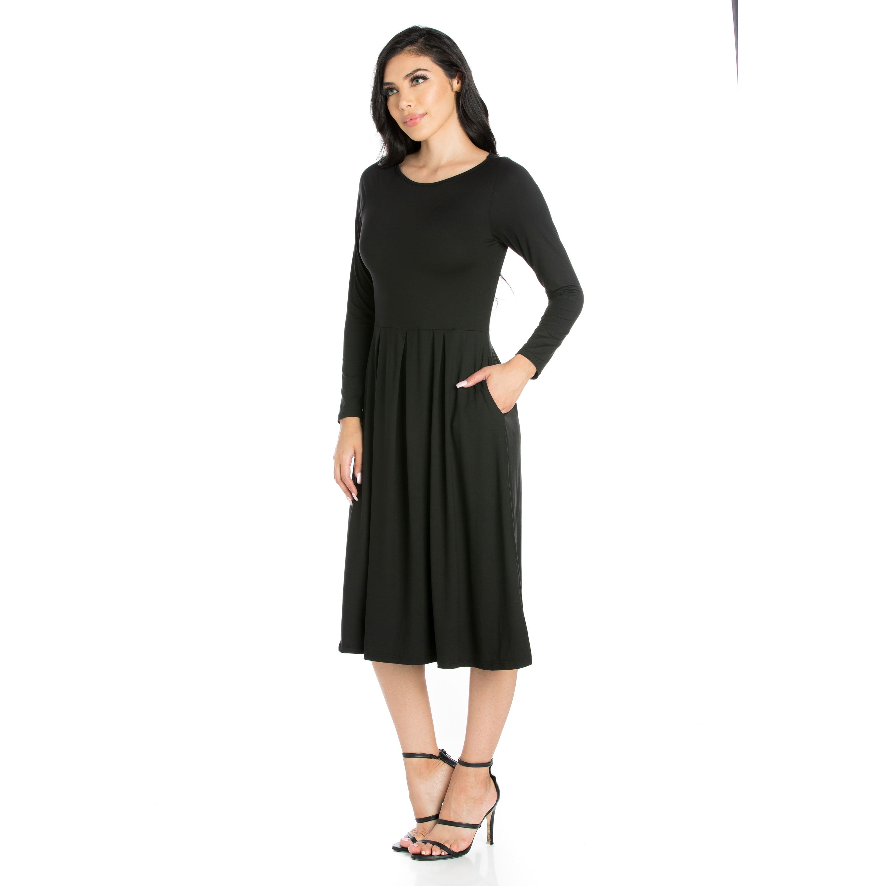 24/7 Comfort Apparel Women's Long Sleeve Fit and Flare Midi Dress 