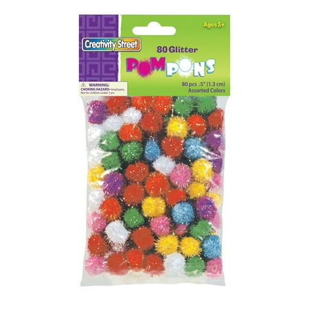 Creativity Street Glitter Pom, 1/2 in, Assorted Color, Set of 80