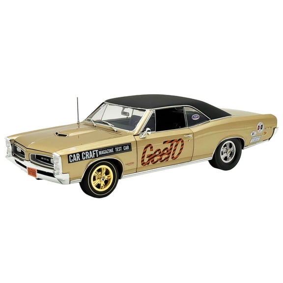 1966 Pontiac GTO "Car Craft Magazine Test Car" Gold Metallic with Black Top and Graphics 1/18 Diecast Model Car by ACME