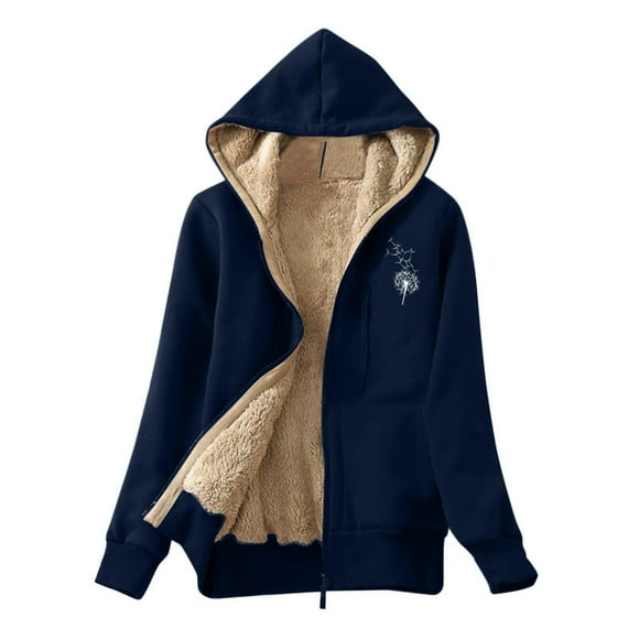 Meihcang Fleece Hoodie Women, Full Zip Up Sherpa Lined Hoodie Sweatshirt Winter Warm Long Sleeve Hooded Jacket Coat Navy XXXL