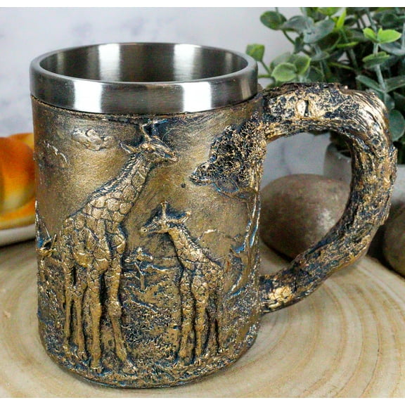 Ebros Giraffe And Calf Family Coffee Mug Textured With Rustic Tree Bark Design