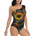 thumbnail image 3 of Sikiie Mandala Colorful Print Women One Piece Swimsuits Tummy Control One Shoulder Bathing Suits Ruffle Swimwear, From S to XXL-Medium, 3 of 6