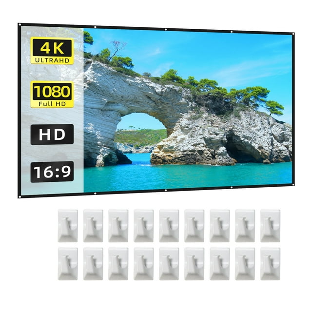 Écran de Projecteur 150 Pouces 16:9 HD 4K Pliable Portable Double Face Projection Anti-Froissement Rideau d'Écran de Film avec Crochets pour Intérieur Extérieur Cinéma Maison Bureau Réunion