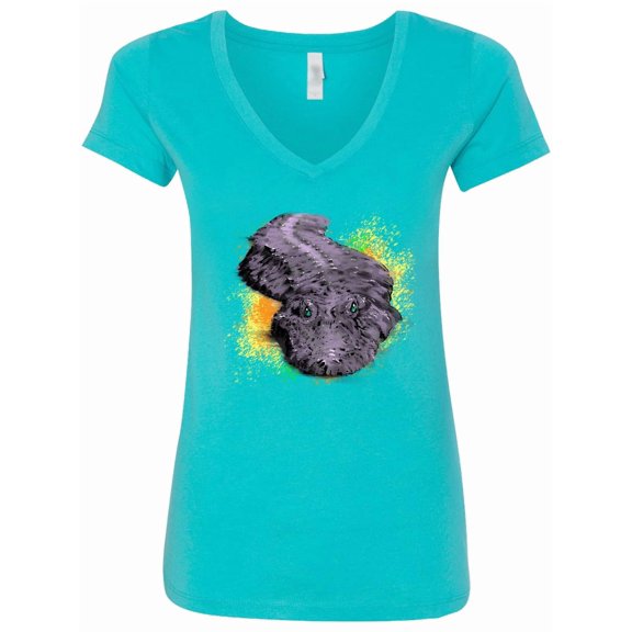 Inktastic Colorful Lurking Gator Women's V-Neck T-Shirt