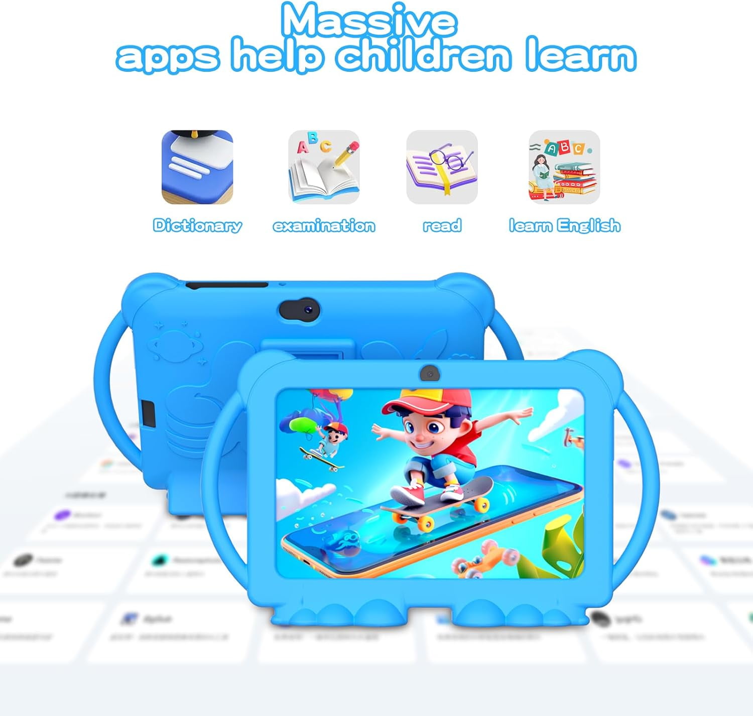 7 inch Kids Tablet - Android 12, 32GB ROM, 2+5MP Dual Camera, Shockproof Case, Educational, Games, Parental Control