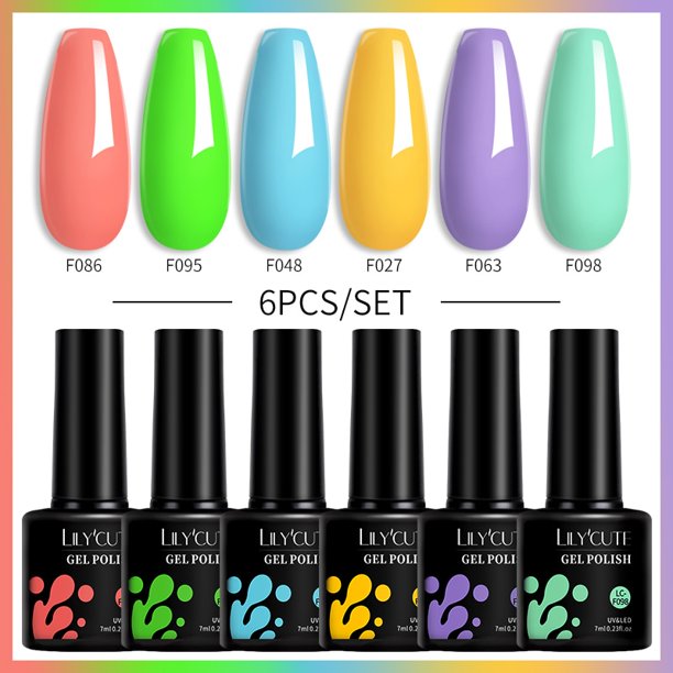 LILYCUTE 6 unids/set Macaron Gel esmalte de uñas Kit Primavera Verano 6 colores neón UV LED Nail Art Gel Semi permanente capa superior para Base Tan Jianjun unisex