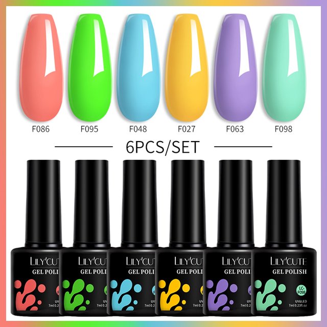 LILYCUTE 6 unids/set conjunto de esmaltes de uñas de Gel 136 colores brillo Semi permanente híbrido Gel barniz Base capa superior Soak Off UV LED Nail Art Tan Jianjun unisex