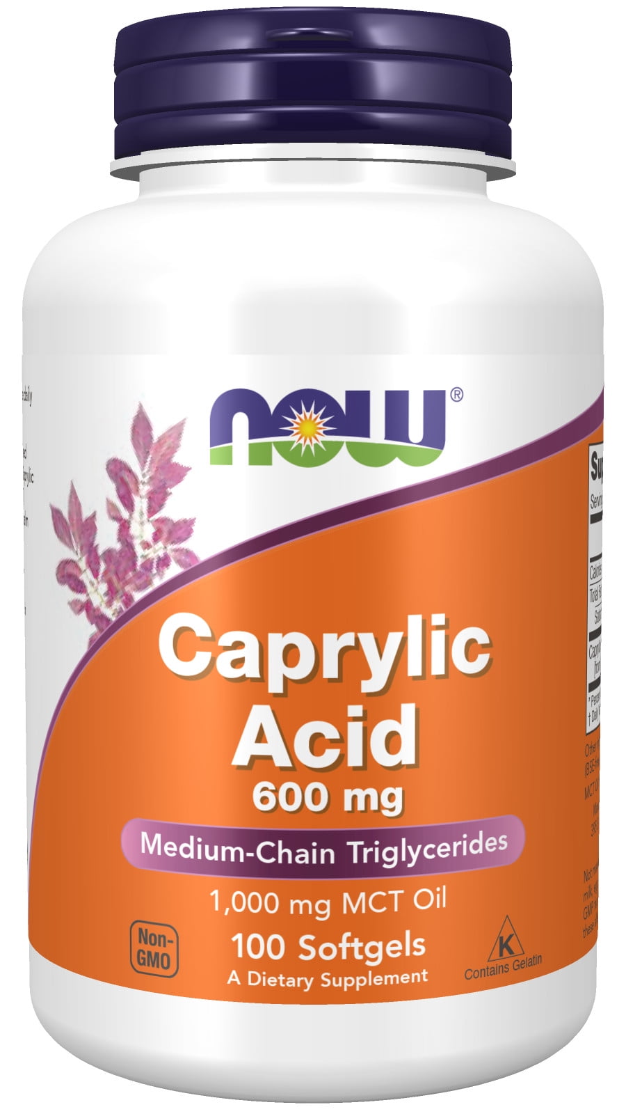 NOW Supplements, Caprylic Acid 600 mg, MCT (Medium-Chain Triglycerides ...