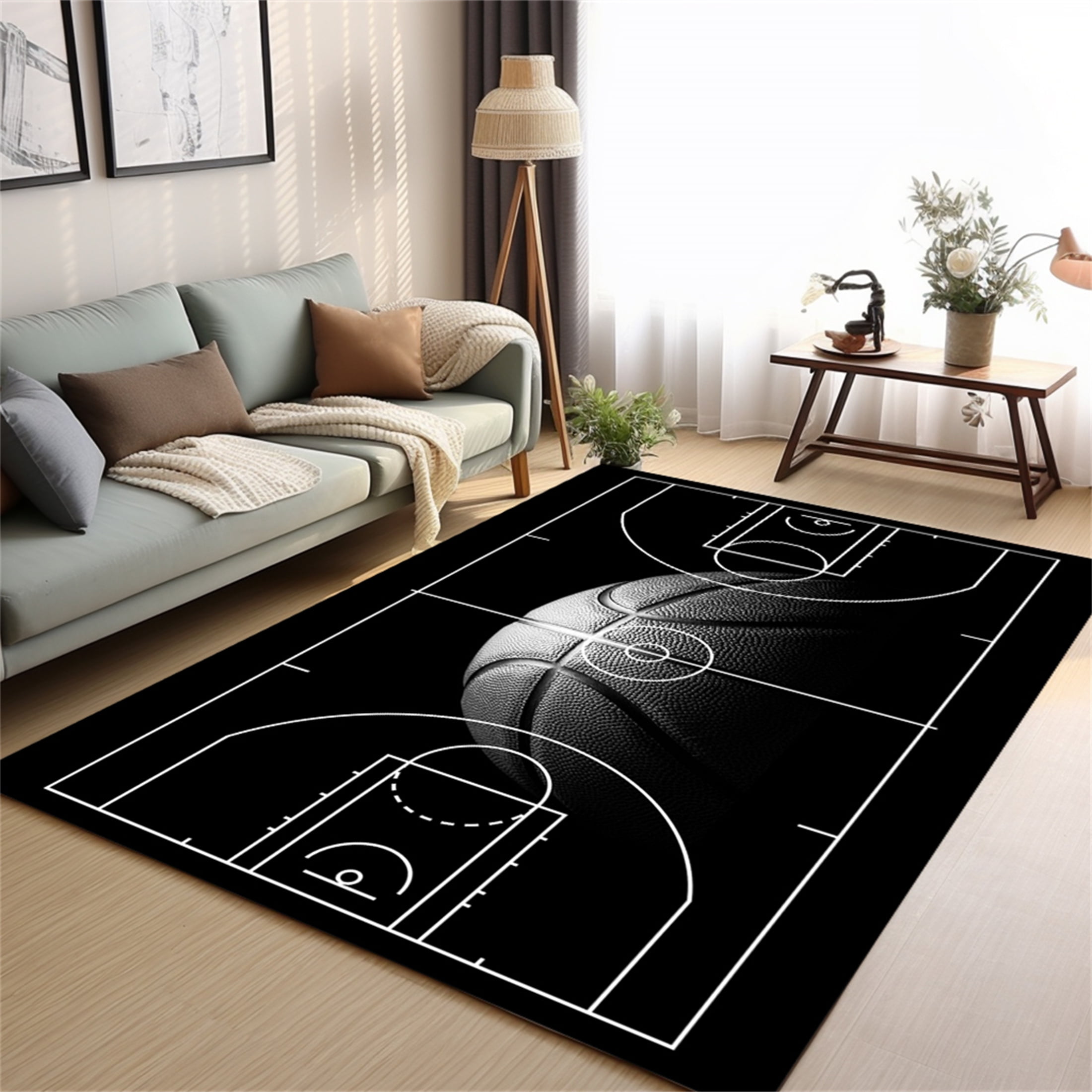 Osimiccp Basketball Rug, Non-Slip Game Carpet for Bedroom, Sport Room, Living Room, Size 3' x 5'