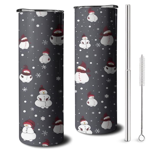 20oz Dark Christmas Snowman Pattern Skinny Tumblers Stainless Steel Tumbler with Lid and Straw,Vacuum Insulated Double Wall Travel Tumbler Cups with Cleaning Brush for Coffee,Tea